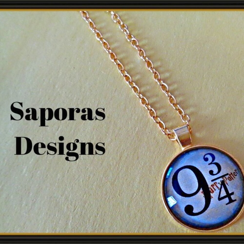 Harry Potter 9 & 3/4 Theme Train Station Necklace Gold Tone For Kids/Teens